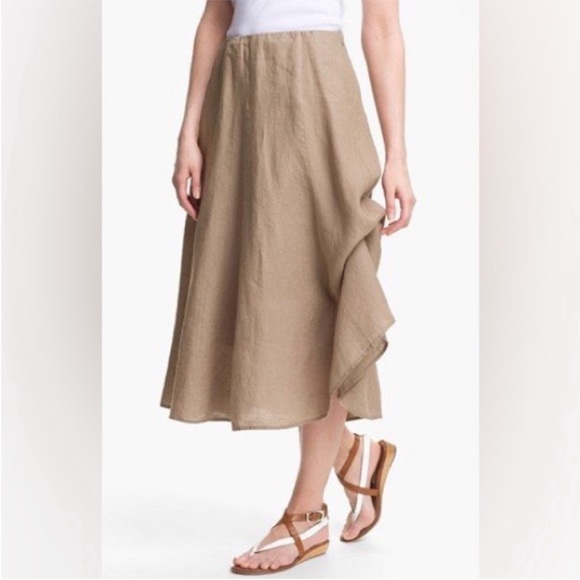 NEW Eileen Fisher 100% Irish Linen A-Line Midi Lined Skirt Lagenlook Driftwood - Picture 2 of 11